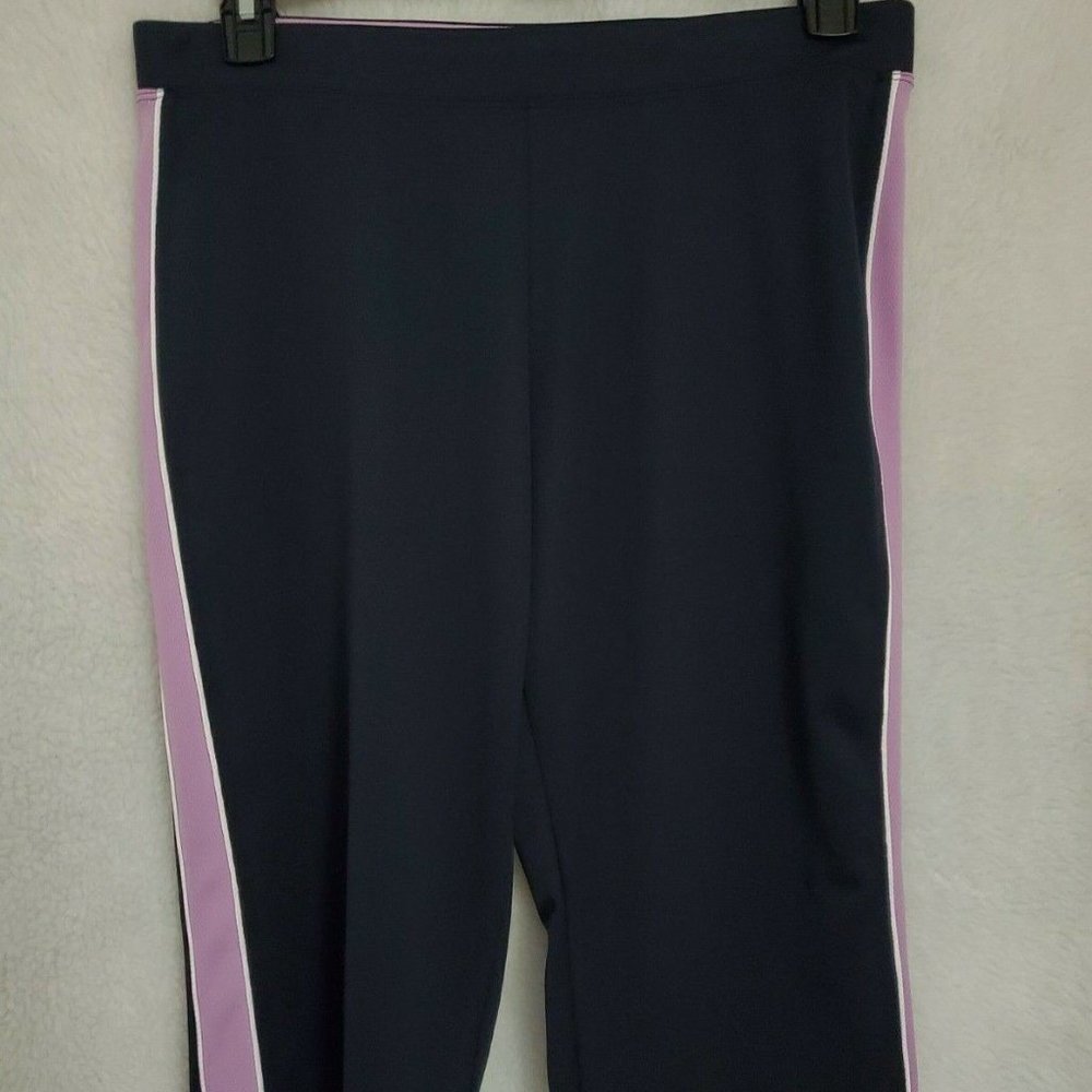 SJB Active Black Purple White Side Striped Capri Pants Size M Petite